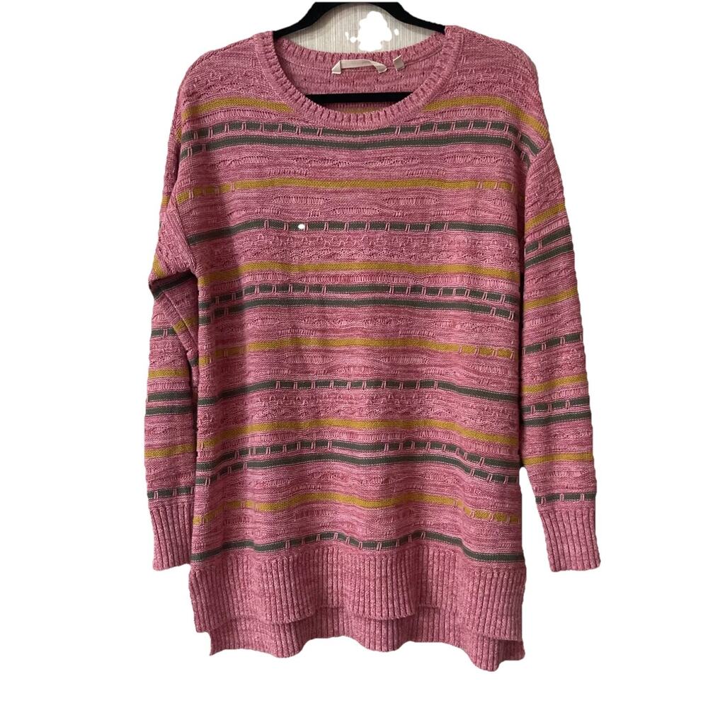 Soft Surroundings Lisabetta Art Stripe Sweater Pullover Pink Sz M Beach
